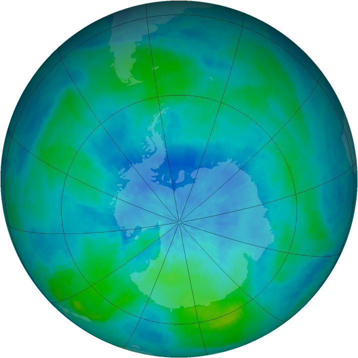 Antarctic ozone map for 04 March 2002